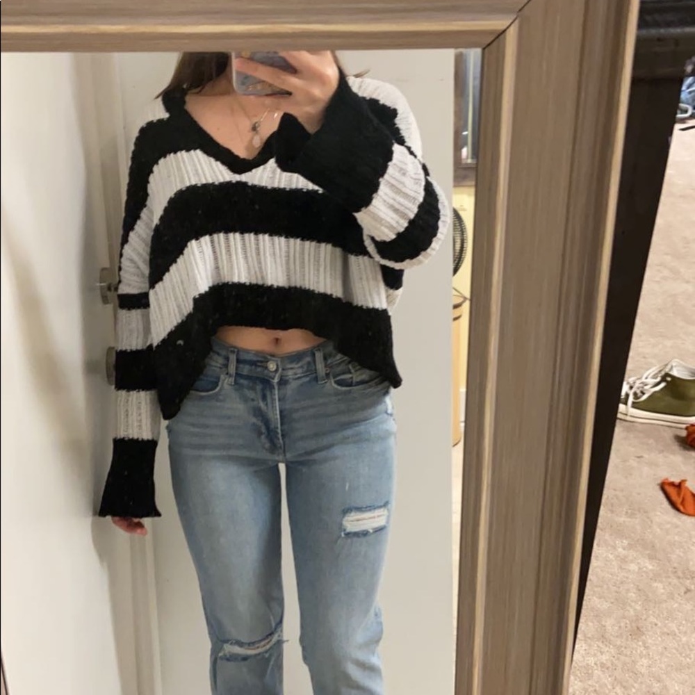 Soft/fuzzy, knitted and stripped sweater